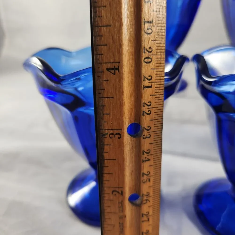 Set of 4 Anchor Hocking Cobalt Blue Glass Sherbert Dessert Ice Cream Dish Footed